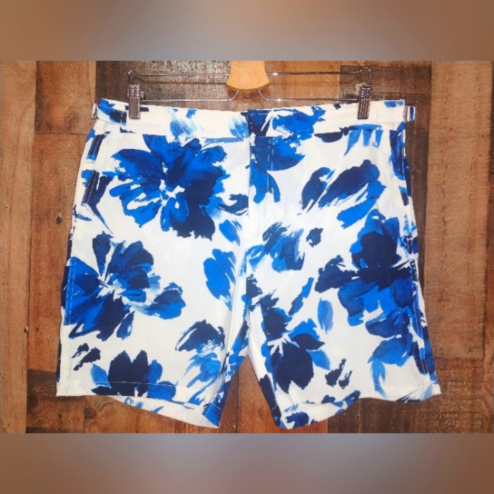 Polo Ralph Lauren Monaco Watercolor Floral Blue Swim Trunks Board Shorts Mens 34